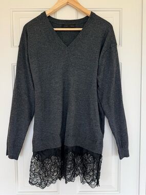 Zara Dark Long Combination Lace Knit Jumper Gray Knit Sweater M